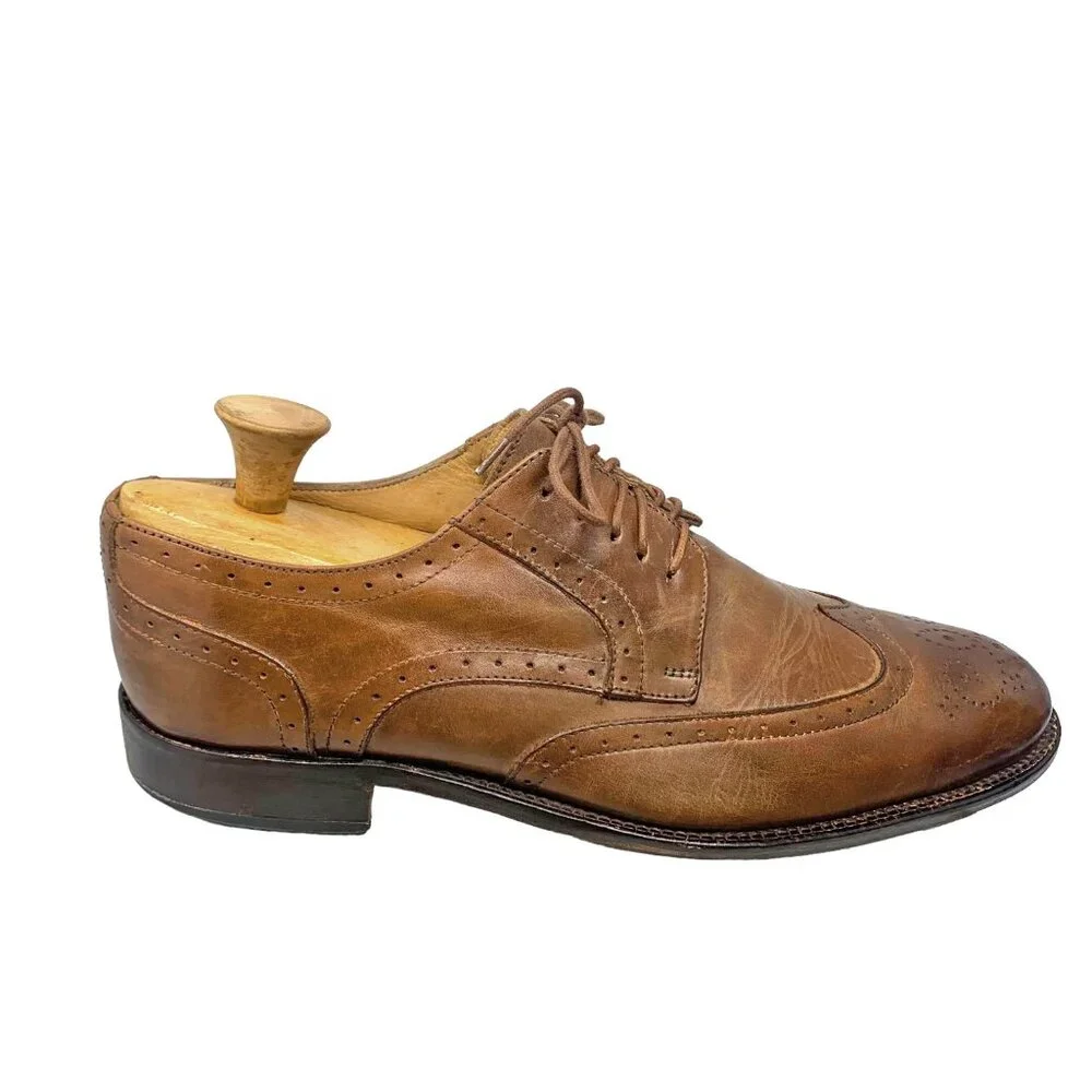 Mercanti Fiorentini‎ 6703 Mid Brown Leather Brogue Accent Wingtip Dress Oxford